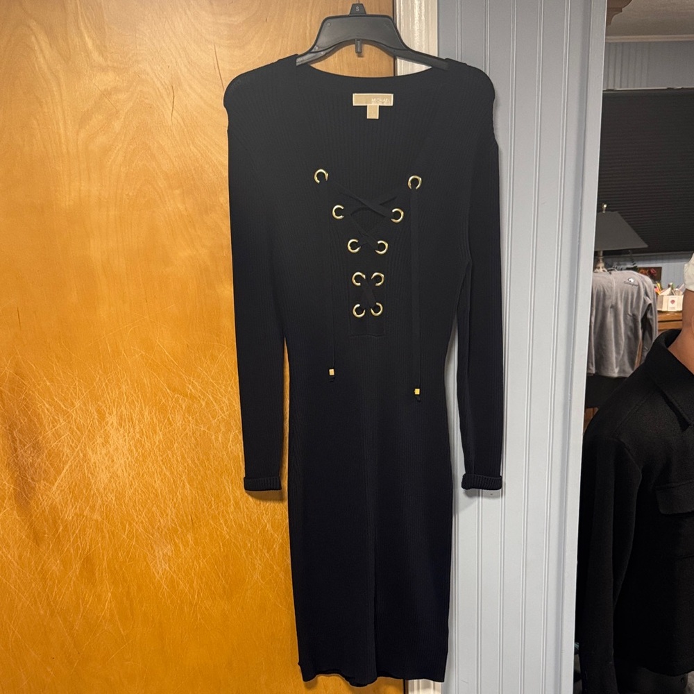 Michael Kors Navy Dress with Gold Accents